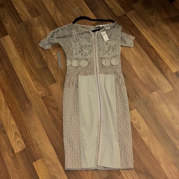NWT Anthropologie Gray Lace Midi Dress | 0 - Picture 3 of 5